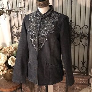 Chico's Black Jean Jacket with Silver Embellishments